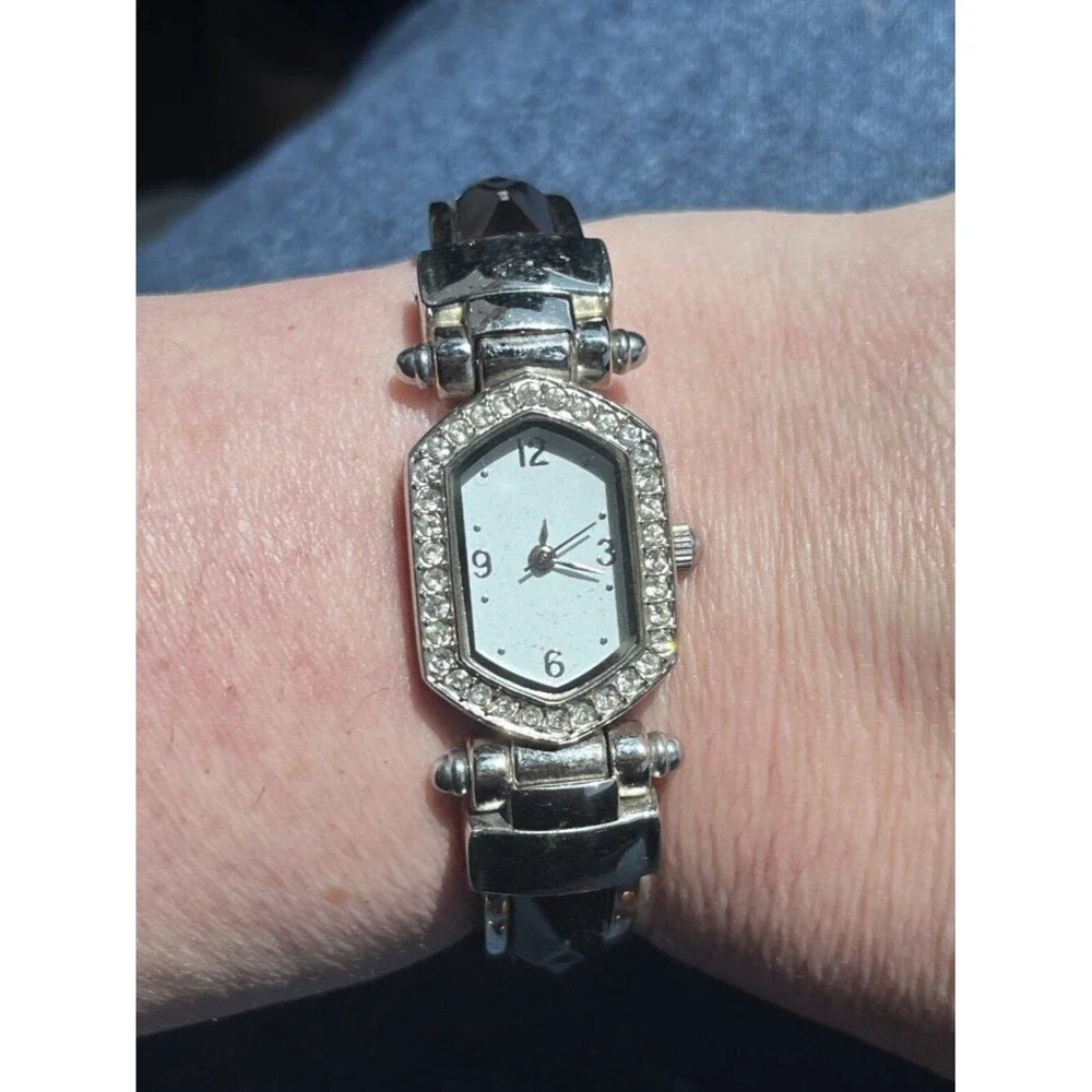 Avon Size ONE SIZE Octagonal Crystal Bezel Watch with Black Band